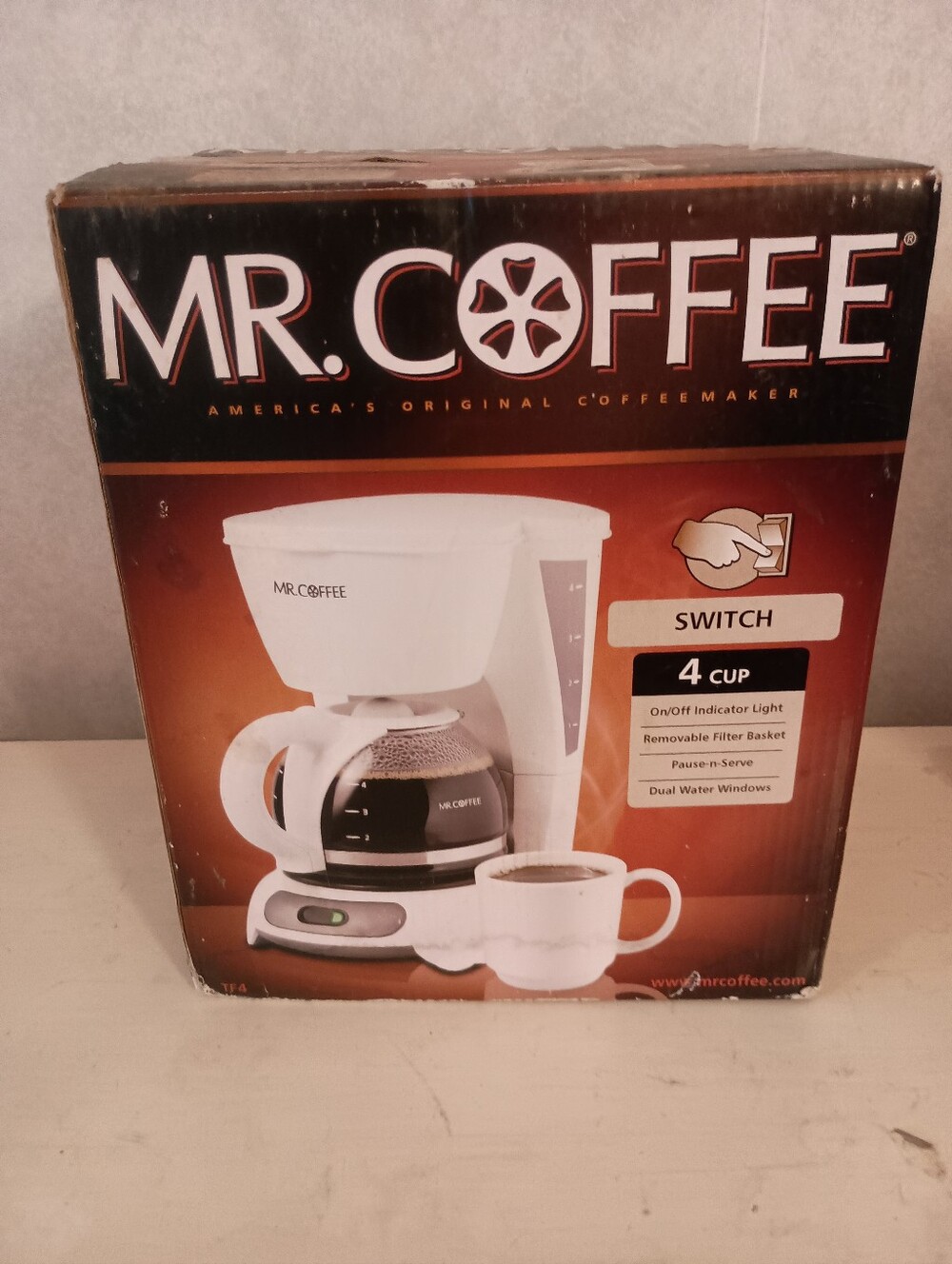 New Mr. Coffee 4-Cup Switch Drip Coffee Maker - White